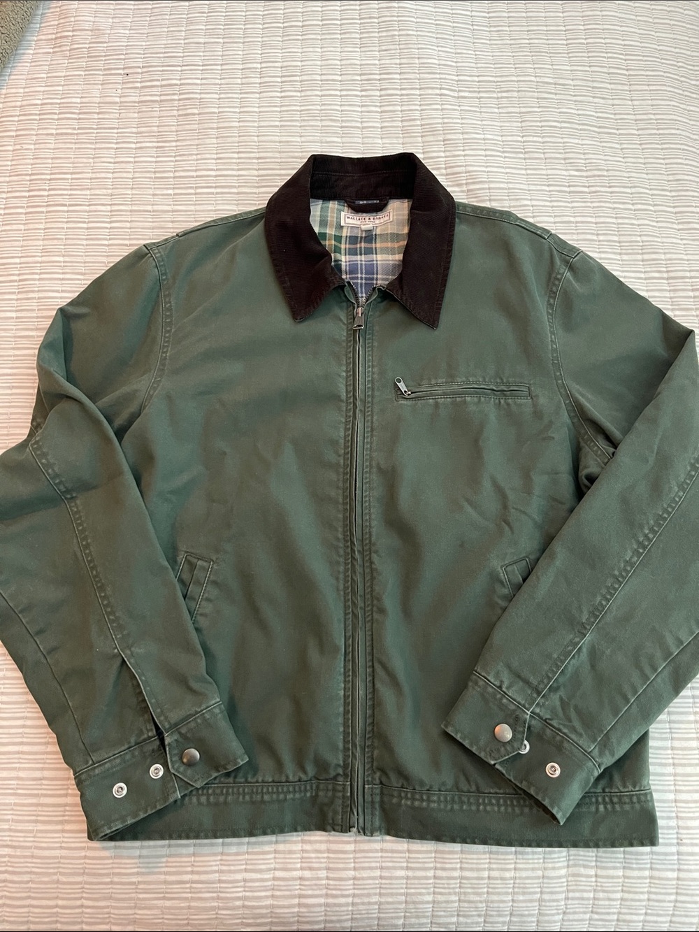 Men's Green Mechanic / work Jacket-Style Jacket with Contrast Collar